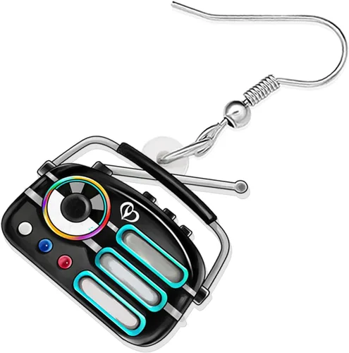 Vista 4 de Aretes de cinta de casete de radio vintage de acrílico para mujer, joyería retro de los años 80 y 90, regalos nostálgicos para fiestas