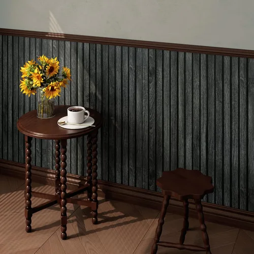 Vista 4 de LACHEERY Papel Tapiz de Panel de Madera Negra Despegar y Pegar 3D Papel de Pared de Listones de Madera Paneles de Listones de Madera Negra