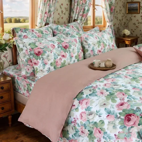 Vista 10 de FADFAY Juego de funda de edredón con estampado floral de roseta, juego de ropa de cama de encaje con volantes para niñas, 3 piezas