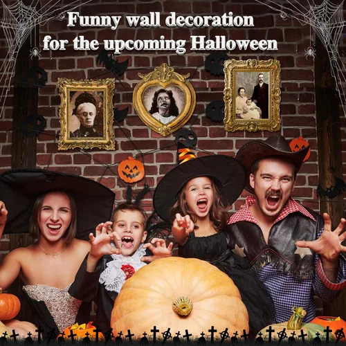 Vista 7 de 10 piezas de decoraciones de Halloween para interiores con retratos de caras cambiantes en 3D, marco de fotos de terror, carteles en movimiento