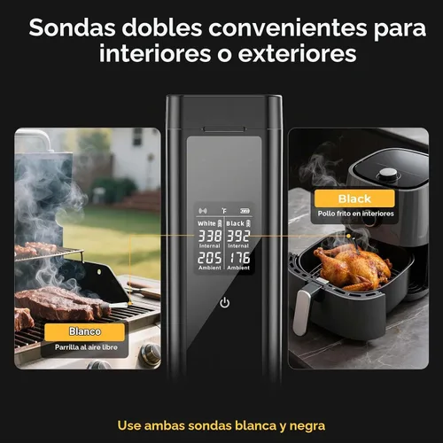 Vista 5 de BlueSwan Termómetro digital Bluetooth para carne, termómetro inalámbrico de 820 pies de alcance con 2 sondas de color con aplicación para parrilla