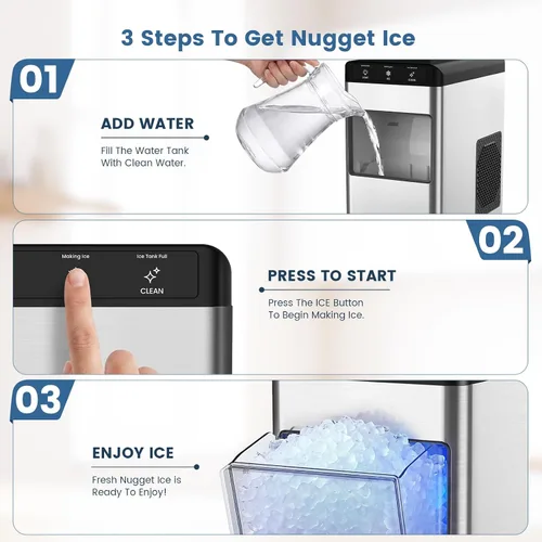 Vista 5 de COWSAR 35Lbs/24H Nugget Ice Maker Countertop, Ready in 6 Mins Pebble Ice Maker Machine, Self-Cleaning Countertop Ice Makers with Ice Scoop&Basket