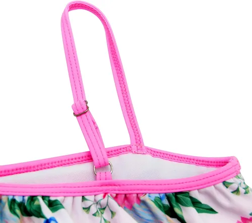 Vista 4 de Traje de baño ajustable de una pieza de moda con volantes dobles y un hombro para niñas (5y-16y)