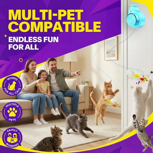 Vista 2 de Juguetes interactivos para gatos de interior: varita eléctrica automática de plumas y ratón de pájaro volador, recargable eléctrica colgante, juego