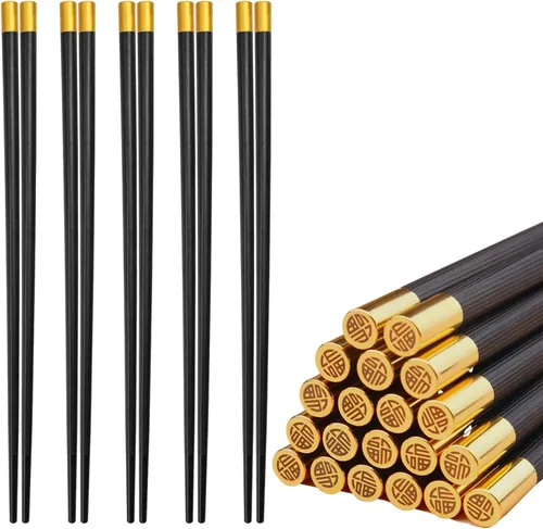 Vista 8 de 5 pares de palillos reutilizables de primera calidad, aptos para lavavajillas, 9.57 pulgadas/9.6 in, palillos antideslizantes mate, palillos chinos