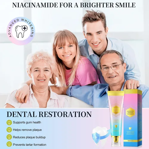 Vista 7 de Paquete de 2 pasta dental blanqueadora de niacinamida, pasta dental intensiva de niacinamida, aliento fresco, elimina las manchas de los dientes