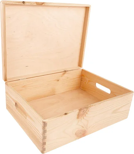 Vista 24 de Creative Deco Caja de almacenamiento grande de madera con tapa con bisagras 11.8 x 7.87 x 5.51 pulgadas (+-0.5) Caja de regalo sin acabar, lisa
