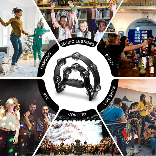 Vista 7 de Soulmate - Pandereta de metal con cascabeles, de mano, de doble fila, instrumento de percusión en forma de media luna para niños y adultos