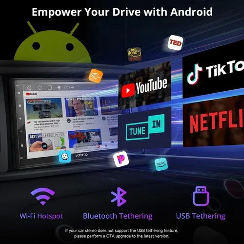 Vista 6 de ATOTO A5L Android Doble DIN Estéreo para coche con pantalla táctil de 7 pulgadas CarPlay Android inalámbrico Auto, conexión Wi-Fi/BT/USB, 24EQ