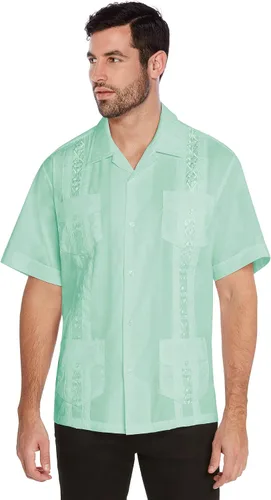 Vista 9 de vkwear Camisa de vestir de manga corta para hombre, estilo guayabera, cubana, playa, boda, informal, para hombre
