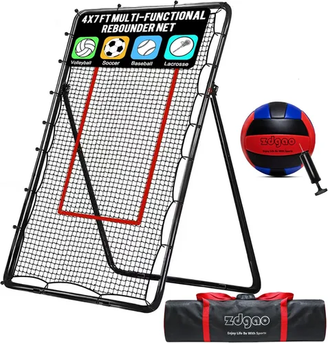Vista 10 de 4x7ft Adjustable Volleyball Rebounder with Volleyball and Bag for Practice Complete Set 5 Adjustable Angles Large Practice Area Multi