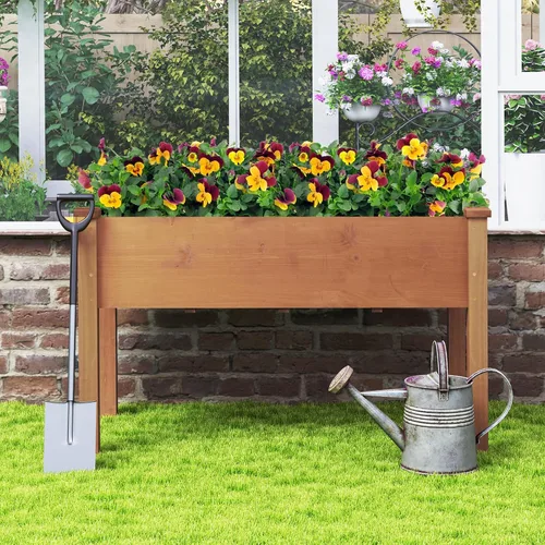 Vista 2 de Giantex Cama de jardín elevada, maceta elevada de madera con forro protector y orificio de drenaje, maceta elevada para plantar verduras, flores