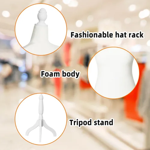 Vista 6 de Torso de maniquí femenino con soporte, talla grande 10-12, forma de vestido de maniquí femenino, altura ajustable de 61-67 pulgadas, soporte
