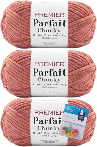 Vista 21 de Premier Yarns Parfait - Paquete de 3 unidades de felpilla gruesa de 3.5 onzas, peso supervoluminoso, paquete de 3 unidades con soportes para punto
