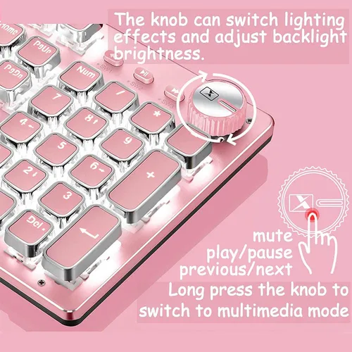 Vista 2 de CC MALL Teclado para juegos, estilo retro punk de máquina de escribir, interruptores azules, retroiluminación blanca, cable USB, para computadora