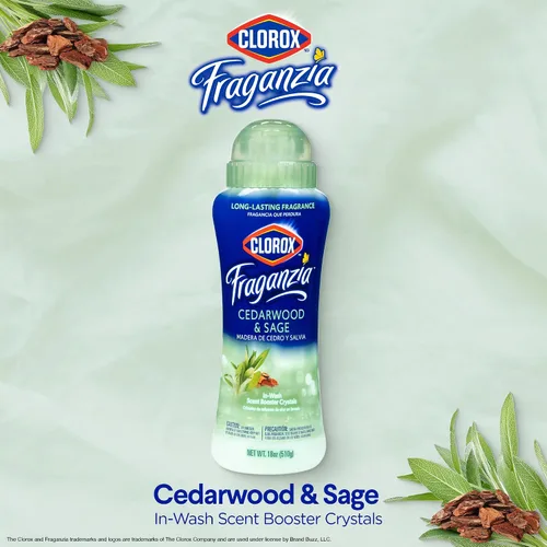 Vista 2 de Clorox Fraganzia Cristales Potenciadores de Aroma para Lavandería en Aroma de Madera de Cedro y Salvia - Perlas Perfumadas Frescas para el Lavado