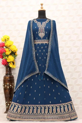 Vista 5 de Georgette - Vestido de fiesta bordado para mujer con Dupatta