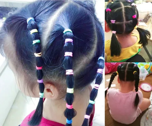 Vista 6 de Cintas elásticas para el pelo de bebé, bandas elásticas para el cabello pequeñas para niñas, bandas elásticas para coletas (negro)