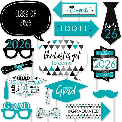 Vista 17 de Big Dot of Happiness Accesorios de graduación en blanco y negro para sesión de fotos 2026, juego de 20 unidades de accesorios de cabina de fotos