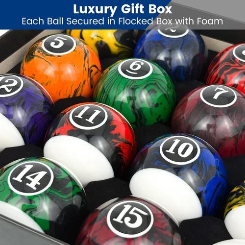 Vista 7 de Billiard Balls Pool Table 16 Ball Complete Set with Cue Ball negro (black swirl)