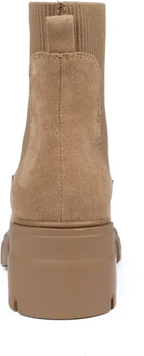 Vista 5 de REDTOP Botas Chelsea elásticas para mujer, tacón grueso, plataforma, suela de lengüeta, botines al tobillo