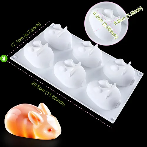 Vista 3 de Molde de silicona para conejito de Pascua, molde de silicona para conejo, molde de silicona 3D, moldes de silicona para conejito de Pascua, molde
