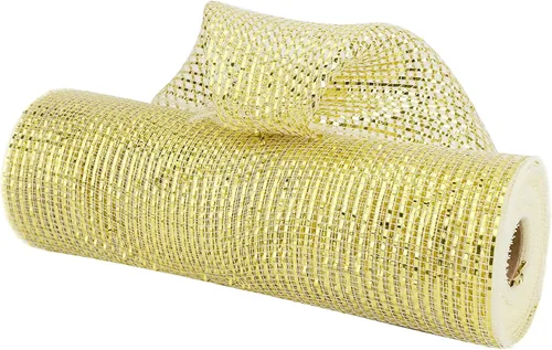 Vista 8 de MEEDEE Cinta de malla dorada de 10 pulgadas de ancho x 30 pies - Rollo de malla metálica decorativa para coronas de árbol de Navidad, guirnalda