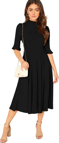 Vista 5 de Verdusa - Vestido elegante largo y de punto acanalado con mangas acampanadas para mujer, largo hasta por debajo de las rodillas