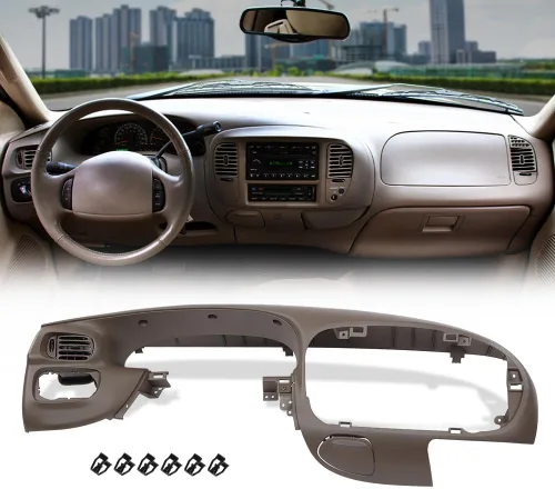 Vista 9 de CHEDA Cubierta de bisel de tablero frontal central marrón compatible con Ford F150/Ford Expedition 1997 1998 1999 2000 20001 2002 2003
