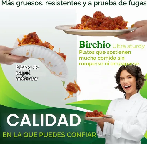 Vista 4 de 150 platos de papel marrón 100% compostables de 10 pulgadas, platos desechables resistentes de 3 compartimentos, platos seccionales ecológicos