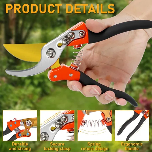 Vista 3 de Tijeras de Podar Resistentes, Tijeras de Jardín y Podadoras con Hojas de Acero SK5 Red-BIDMLI de 8.66" y Mangos de Aleación de Aluminio, Cortador