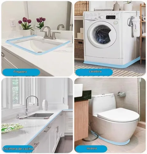 Vista 6 de Barrera de agua para umbral de ducha, barrera impermeable de silicona autoadhesiva para baño y cocina, ducha, protección de agua para separación