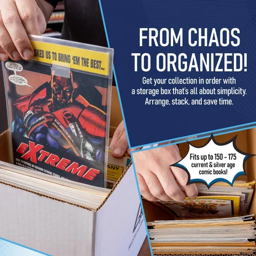 Vista 4 de Caja de almacenamiento de cómics cortos premium (paquete de 3 - blanco). Caja/gabinete de cartón grueso para cómics. Contenedor de libros de cómics
