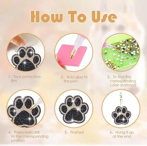 Vista 3 de YLOLUL 16 llaveros con forma de pata de perro con forma de pata de perro, kits de llaveros de arte de diamantes de doble cara para principiantes