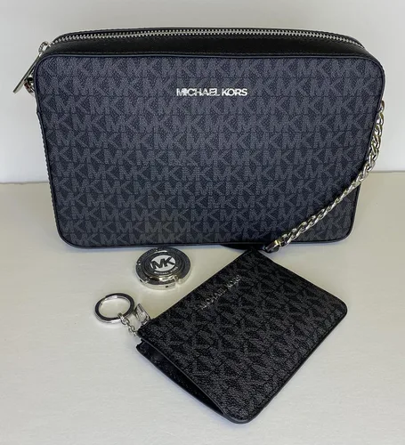 Vista 2 de Michael Kors Bolso cruzado Jet Set para mujer Signature Mk Negro