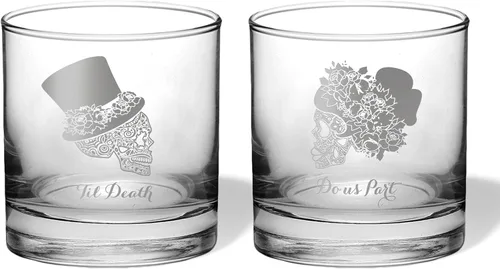 Vista 10 de Alterd Industries Calavera de azúcar – Til Death Do Us Part grabado, vasos de tostado, regalos de boda para parejas, calavera de copa de vino