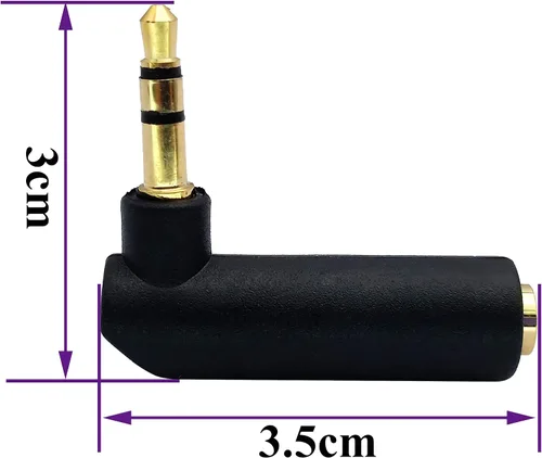 Vista 2 de Adaptador de conector de 0.138 in en ángulo recto de 90 grados, 3 polos de 0.138 in TRS Audio estéreo macho a hembra adaptador de extensión