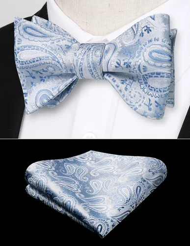Vista 44 de HISDERN Pajaritas para hombre, corbatín de cachemira para hombre, corbata de lazo y bolsillo cuadrado, juego formal de esmoquin para boda