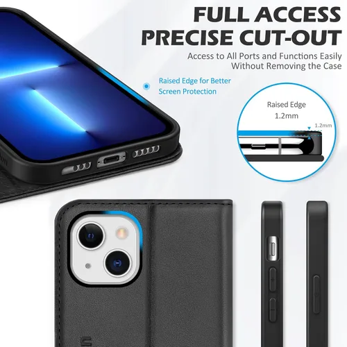 Vista 8 de SHIELDON Funda para iPhone 13, de piel auténtica, con función atril, bloqueo RFID, tarjetero de crédito, a prueba de golpes, protección completa