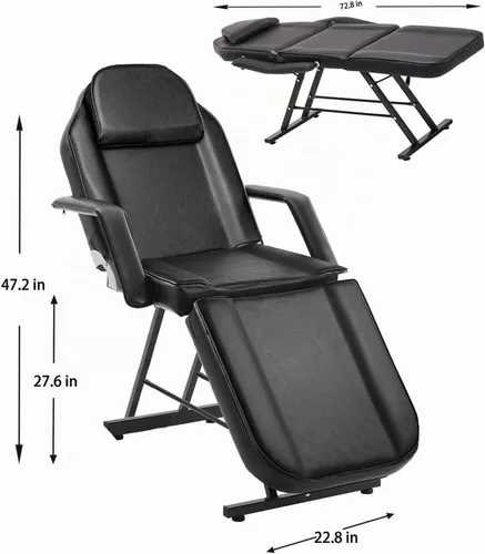 Vista 3 de Roixeeds Silla de tatuaje de 3 secciones, cama de masaje profesional ajustable, silla de cama de tatuaje con taburete de spa y gancho para toalla