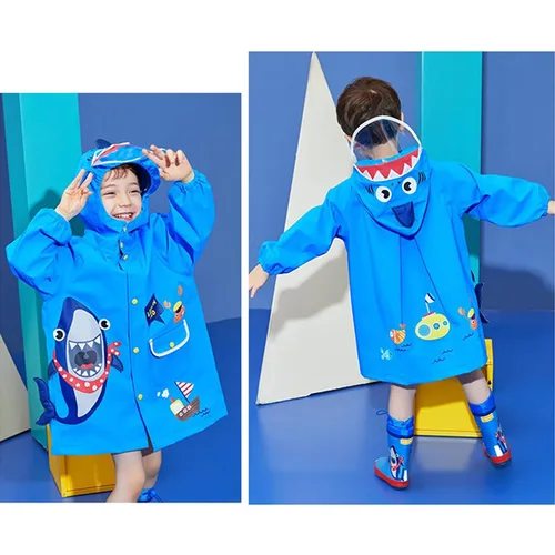 Vista 3 de Chubasquero para niños y niñas, poncho de lluvia Waterpoof, chaqueta de lluvia para niños, ropa impermeable de dibujos animados de 3 a 4 años