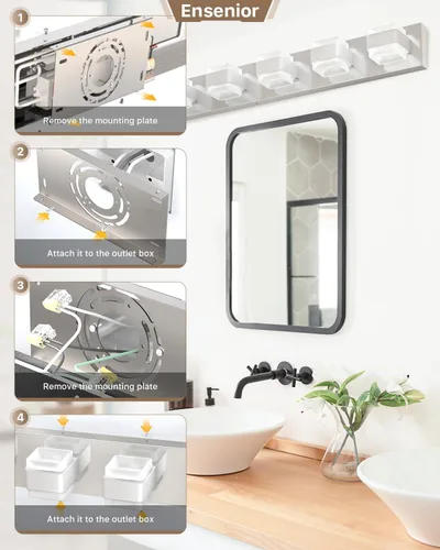Vista 7 de Ensenior Lámparas de tocador de baño sobre espejo (6 luces-37.4 pulgadas), iluminación moderna cromada regulable, acero inoxidable acrílico, luz