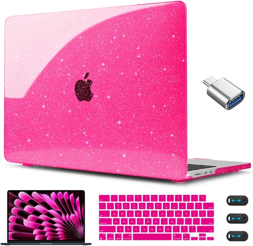Vista 23 de CISSOOK Funda rosa bebé para MacBook Air de 15 pulgadas lanzamiento 2023 2024 2025, cubierta rígida de plástico rosa tiza con cubierta de teclado