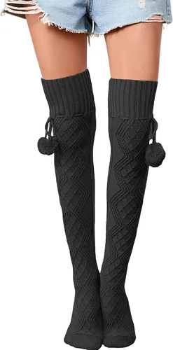 Vista 39 de SherryDC Calcetines de punto trenzado hasta el muslo para mujer, medias de bota extra largas de invierno, calentadores de piernas 1 - Blanco