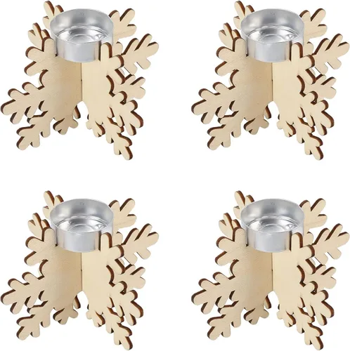 Vista 8 de Portavelas de madera con forma de copo de nieve, decoración de mesa de comedor, candelabro de Navidad de copo de nieve de madera elegante