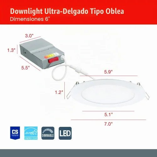 Vista 5 de Juno Wafer Downlight LED Iluminación empotrada, temperatura de color seleccionable 2700K/3000K/3500K/4000K/5000K, 120 voltios, atenuación Triac