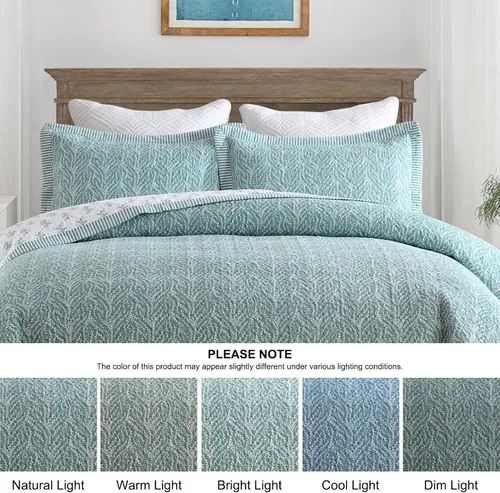 Vista 9 de SahSahCasa - Juego de cama con edredón tamaño queen, 100% algodón, con colcha, patrón botánico, color sólido, elegante, edredón acolchado ligero