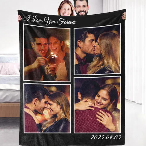 Vista 10 de Manta de Forro Polar Sherpa con Foto Personalizada - Suave, Cálida, Esponjosa - Regalos Personalizados para Parejas, Novio, Novia - Manta con Imagen