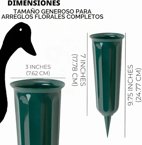 Vista 2 de Black Duck Brand Floreros de flauta conmemorativa de cementerio de plástico verde de 9.75 pulgadas; paquete de 2