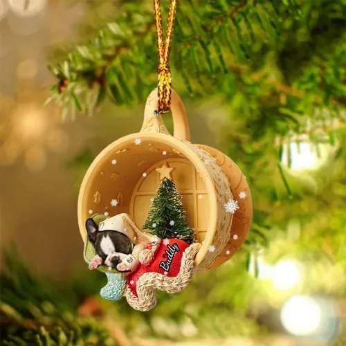 Vista 21 de Adornos de acrílico de encargo de la Navidad del nombre del perro, forma 2D personalizada para los amantes del perro Bulldog
